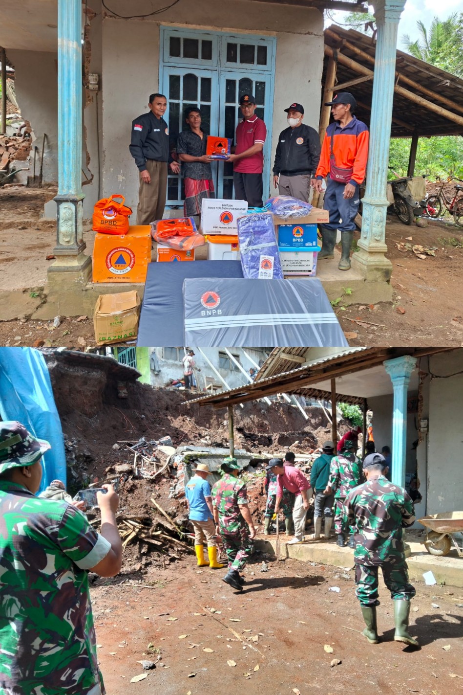 Gotong Royong Peduli Sesama, Warga Amadanom Bersama TNI dan Relawan Bantu Korban Longsor